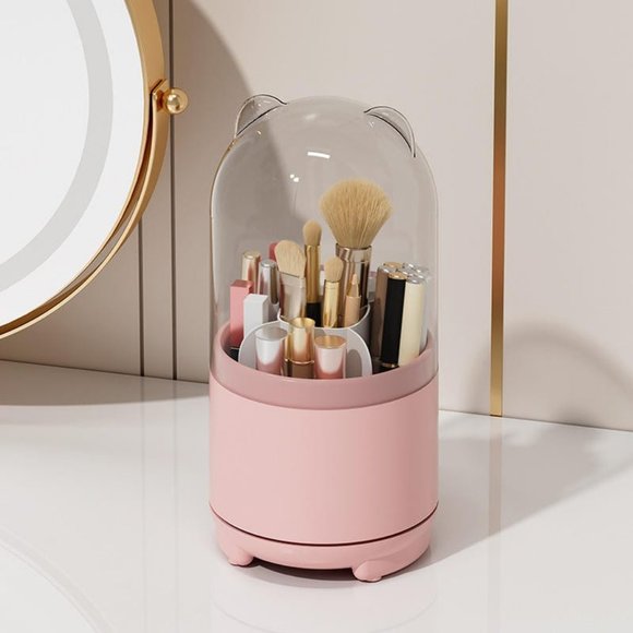 Makeup Brush Storage Cylinder, Organizer with Lid, Rotating Dustproof Make Up - Picture 4 of 8
